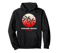 Cozumel Beach Mexico Retro Sunset Palm Beach Silhouette Pullover Hoodie