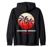 Cozumel Beach Mexico Retro Sunset Palm Beach Silhouette Zip Hoodie