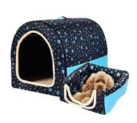 Cozy 2-in-1 Igloo Dog House and Sofa, Warm Pet Bed Comfortable Flannel Foldable Washable Portable Cave Bed with Removable Cushion for Small Medium Large Dogs Cats Black with blue star 3XL