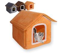 Cozy All-Season Pet Bed for Medium Dogs & Cats,Calming Cat House Soft Warm Dog Bed Non Slip Removable Cat Cave Anti Anxiety for Indoor Cats Sleeping (Orange,L-43x40x44CM)