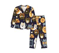 Cozy and Breathable Women's Pajama Set - Button-Up Top and Elastic Waist Pants - Perfect for Relaxing at Home Many Pomeranians Pattern