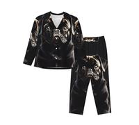Cozy and Breathable Women's Pajama Set - Button-Up Top and Elastic Waist Pants - Perfect for Relaxing at Home Cute Black Pug Dog