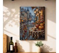 Cozy Autumn Cafe Balcony Scene Canvas Kitchen Wall Art 12x16