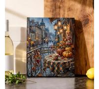 Cozy Autumn Cafe Balcony Scene Canvas Kitchen Wall Art 8x10