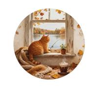 Cozy Autumn Cat at Window Reading Metal Tin Sign Plaque