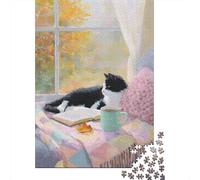 Cozy Autumn Cat by The Window Jigsaw Puzzle 1000 Pieces for Holiday Fun, 70x50cm/1000pcs