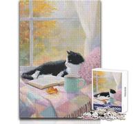 Cozy Autumn Cat by The Window Teenager Jigsaw Puzzles 1000 Pieces Educational Observation Skill Game Perfect Meaningful Festive Gift Size 38x52cm
