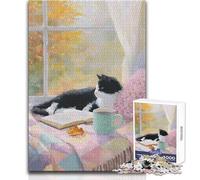 Cozy Autumn Cat by The Window Teenager Jigsaw Puzzles 1000 Pieces Educational Observation Skill Game Perfect Meaningful Festive Gift Size 50x75cm