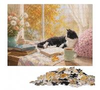 Cozy Autumn Cat by The Window Wooden Adult Puzzle 1000 Pieces | For home use: Puzzle for Adults - thoughtful Christmas gift for adults with hands-on indoor leisure.