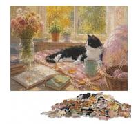 Cozy Autumn Cat by The Window Wooden Jigsaw for Adults | Christmas gift for puzzle lovers with solo or shared puzzle time in spare time.
