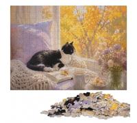 Cozy Autumn Cat by The Window Wooden Picture Puzzle for Adults, 1000 Pieces | Jigsaw Puzzle - gift for puzzle lovers with solo or shared puzzle time.