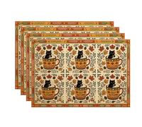 Cozy Autumn Cat Mug Theme Placemats Set of 4
