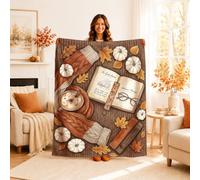 Cozy Autumn Harvest Reading Theme Pumpkins Throw Blanket 40x50 Inch