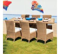 Cozy Bay Barcelona Rattan 6 Seat Dining Set With Rectangle Table In 4 Seasons