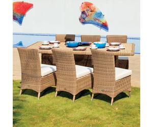Cozy Bay Barcelona Rattan 6 Seat Dining Set With Rectangle Table In 4 Seasons