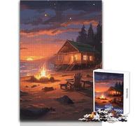 Cozy Beach Bonfire Adult Jigsaw Puzzles1000 Pieces Fun Brain Training Learning Game Great Unique Surprise Present Size 38x52cm