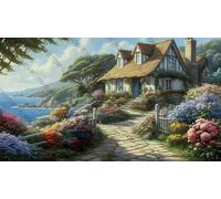 Cozy Beachside Cottage with Thatched Roof and Flourishing Flowers Creative Fun Jigsaw Puzzle for Adults Challenging Traditional Puzzle Perfect for Family Nights Game_500pcs