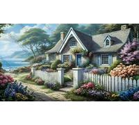 Cozy Beachside Cottage with Thatched Roof Flourishing Flowers Wooden Puzzle Art Fun Challenging Educational Home Decor Gift for Men Women_500pcs