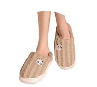 Cozy Bear Slippers Comfy Autumn Winter Slippers Fuzzy Winter Indoor Outdoor Cartoon Christmas Slippers for Women (Khaki, 6)