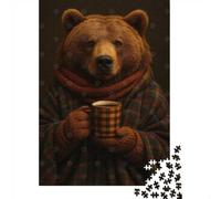 Cozy Bear with Coffee Adult Jigsaw Puzzle, 1000 Pieces, 38x26cm/1000pcs, Relaxing Indoor Activity, Focused Puzzle Time And Year-Round Leisure