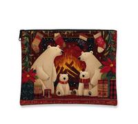 Cozy Bears Makeup Bag, Christmas Family Polar Bears Cosmetic Travel Pouch for Women, Portable Small Canvas Zipper Organizer, Holiday Skincare Toiletry Bag, Red, 7x9 Inch, Bears