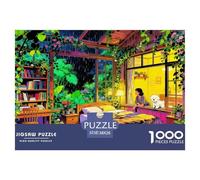 Cozy Bedroom Jigsaw Puzzles Puzzle for Adults Kids. 1000 Pieces Rainy Night Greenery Impossible Challenge Toy Educational Games Home Decoration for Adults& Kids Age 14 Years Up 38x26cm/1000pcs