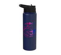 Cozy Bisexual Cat Sleeping Under Moon Phases & Stars Stainless Steel Insulated Water Bottle