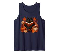 Cozy Black Cat Reading Book Autumn Coffee Pumpkin Fall Tank Top
