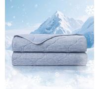 Cozy Bliss Cooling Dual-Sided Blanket for Hot Sleepers, Q-Max>0.46 Lightweight Soft Breathable Bed Blanket, Double Side Cooling Throw for Night Sweats (Denim Blue, 50"x70")