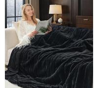 Cozy Bliss Deluxe Sheared Rabbit Faux Fur Throw Blanket, Soft Fuzzy High-Low Sculpted Plush Blanket for Couch, Cozy Home Accent, All Season Use, Black 60"x80"