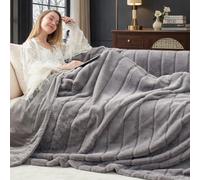 Cozy Bliss Faux Fur Throw Blanket for Couch, Cozy Soft Plush Thick Winter Blanket for Sofa Bedroom Living Room, 60 * 80 Inches Grey