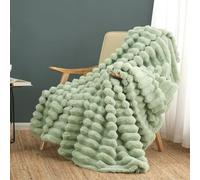 Cozy Bliss Faux Fur Throw Blanket for Couch, Cozy Warm Plush Striped Blanket for Sofa Bedroom Living Room, 50 * 60 Inches Sage Green