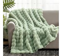 Cozy Bliss Faux Fur Throw Blanket for Couch, Fuzzy Soft Plush Thick Bubble Blanket for Sofa Bedroom Living Room, 50 * 60 Inches Sage Green