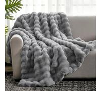 Cozy Bliss Faux Fur Throw Blanket for Couch, Fuzzy Soft Plush Thick Bubble Blanket for Sofa Bedroom Living Room,50 * 60 Inches Light Grey