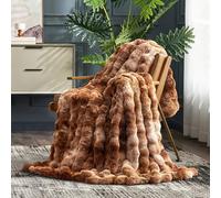 Cozy Bliss Faux Fur Throw Blanket for Couch, Fuzzy Soft Plush Thick Bubble Blanket for Sofa Bedroom Living Room, 50 * 60 Inches Tie Dye Brown