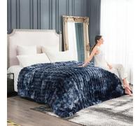 Cozy Bliss Faux Fur Throw Blanket for Couch, Fuzzy Soft Plush Thick Bubble Blanket for Sofa Bedroom Living Room, 108 * 90 Inches Tie Dye Blue