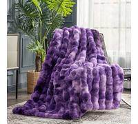 Cozy Bliss Faux Fur Throw Blanket for Couch, Fuzzy Soft Plush Thick Bubble Blanket for Sofa Bedroom Living Room, 50 * 60 Inches Tie-dye Purple