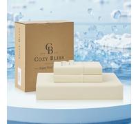Cozy Bliss Premium Cooling Sheet Set King Size, Q-Max>0.4, 3PCS No Flat Sheet with 2 Pillowcases, Breathable Fitted Sheet for Hot Sleepers & Night Sweats, Deep Pocket Up to 18 Inches, Cream White