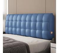 Cozy Blue Reading Pillow with Leather Headboard - Upholstered Daybed Backrest Removable Slipcover Lumbar Support Included 74.8-Inch Height for Ultimate Comfort