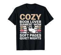 Cozy Book Lover Siamese Mom Soft Pages Quiet Nights T-Shirt