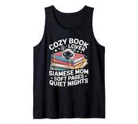Cozy Book Lover Siamese Mom Soft Pages Quiet Nights Tank Top