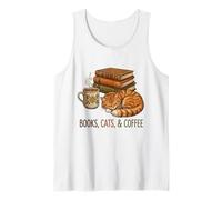 Cozy Bookworm Orange Cat Books and Coffee Aesthetic Tank Top