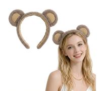 Cozy Brown Beige Plush 3D Bear Ears Headband For Skincare Makeup And Casual Wear - Soft Wide Non-Elastic Band Fluffy Animal Ears Hair Accessory For Women And Girls Daily Use Party Photo Prop
