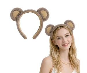 Cozy Brown Beige Plush 3D Bear Ears Headband For Skincare Makeup And Casual Wear - Soft Wide Non-Elastic Band Fluffy Animal Ears Hair Accessory For Women And Girls Daily Use Party Photo Prop