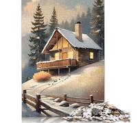 Cozy Cabin in The Snow Puzzles for Adults & Teenagers Wooden Puzzles for Adults Secret Santa Gifts 500pcs (52x38cm)
