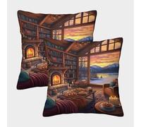 Cozy Cabin Interior-Winter Mountain View Style Pillow Covers 2 Pack Cozy Pillowcase Art Cushion Covers Polyester Decor for Couch Livingroom 50x50cm