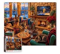 Cozy Cabin Puzzles for Adults 1000 Pieces German Shepherd Cat DIY Handwork Puzzles Winter Art Jigsaw Puzzles for Family Game Nights Puzzle Home Decoration Gifts Gift for Mom Dad Family Friends