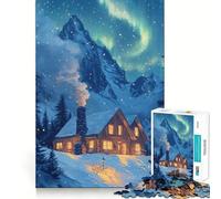 Cozy Cabin Under Aurora Borealis 1000 Pieces Jigsaw Puzzles for Adults Think Smart, Snug Edge, Home Activity, Xmas Surprise (38x52cm)