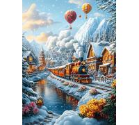 Cozy Cabin with A Train in The Snow 300 Pc DIY Jigsaw Puzzle Science Fiction Magical Dream Puzzles for Adults Teens Hard Challenging Team Building Stress Reducing Autumn Sturdy Wooden Cardboard 300