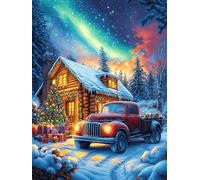 Cozy Cabin with A Truck Under The Northern Lights 300 Piece Premium Jigsaw Puzzle Science Fiction Magical Dream Adult Jigsaws Brain Training Hobby Home Decor Winter Gift Unique Shaped Recycled Mater
